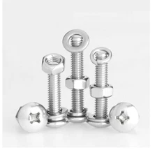 M2 M2.5 Button Truss Head Screws +Hex Nut, Flat & Spring Washers Stainless Steel