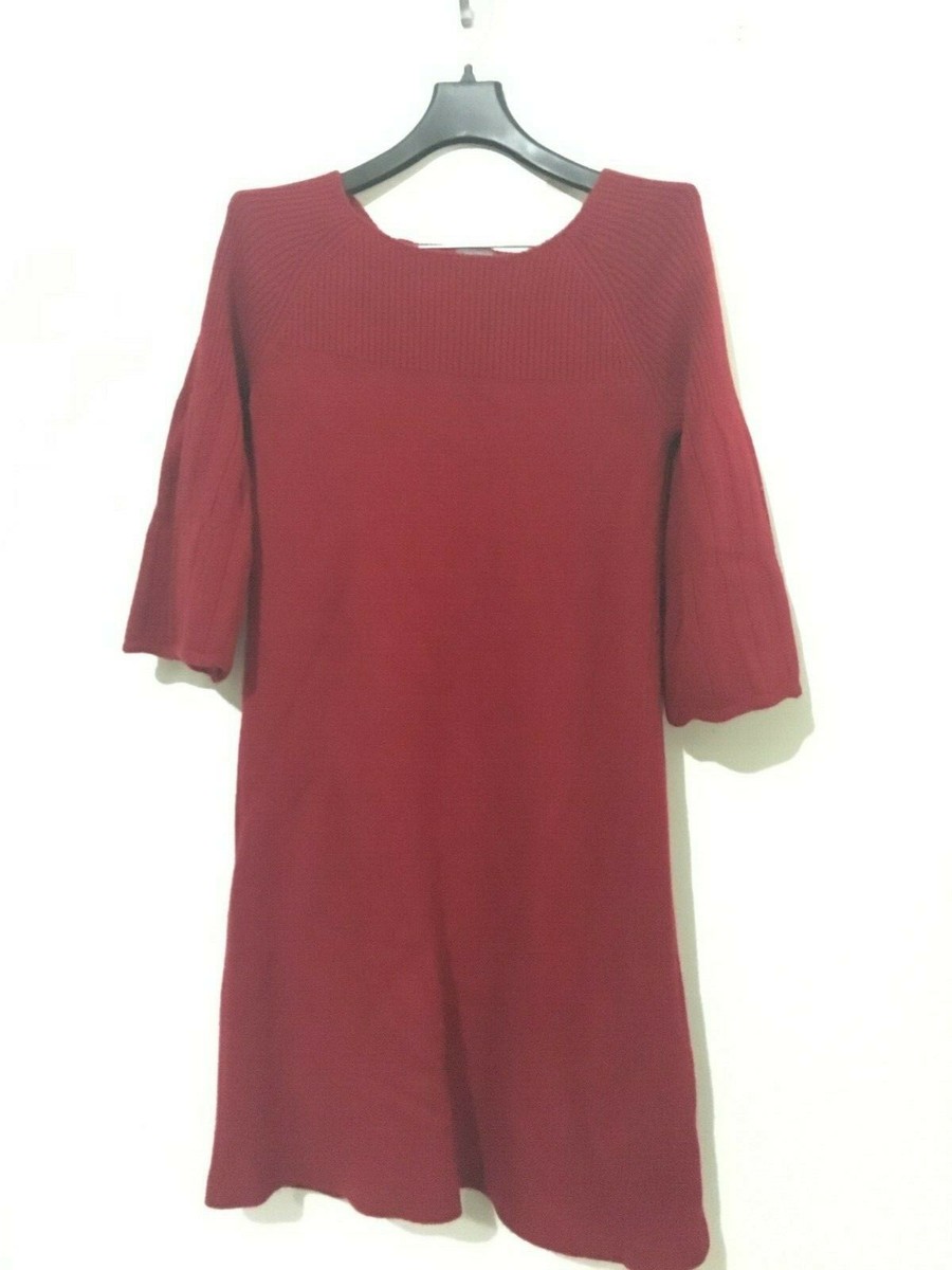 ann taylor red sweater dress Ann Taylor Loft Wool Blend Sweater Dress Medium Petite Pleated Skirt Maroon Red