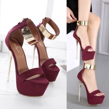 Womens Super High Heels Stiletto Platform Open Toe Ankle Strap Sandals Zip Shoes