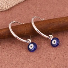 White Blue Circle Evil Eye Hoop Earrings Resin Coin Handmade Trendy Gift Jewelry