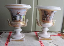 Pair of Antique Hand Painted French Old Paris Porcelain Urns