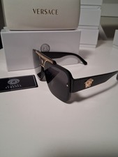 Versace Men's Shield Sunglasses Black Plastic Frame Medusa Detailing