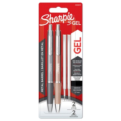 Sharpie S-Gel Metall Gelstift mittlere Spitze 0,7 mm Spitze + Nachfüllpack 2 Stifte + 2 Minen
