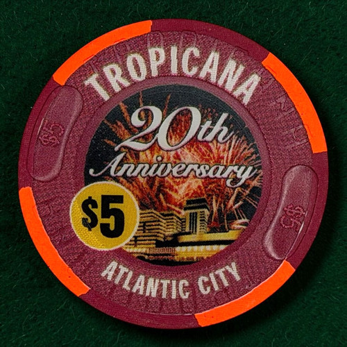 TROPICANA CASINO ATLANTIC CITY $5 CASINO CHIP 20TH ANNIVERSARY 2001
