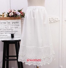 Women 100 CottonHalf Slip Skirts Underskirt A-Line Skirt Lace Trim Petticoat