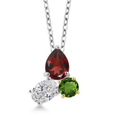 2.51 Ct Garnet Lab Grown Diamond 925 Silver and 10K Yellow Gold Pendant with