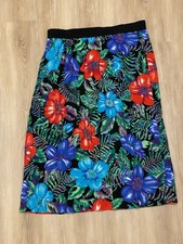 80s 90s New Name In Town Floral Skirt USA Made Tropical Print A-Line XL Elastic