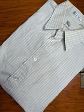Vintage 80  s Burberry Men's 16-33 Button Up Shirt Beige Striped Made In USA
