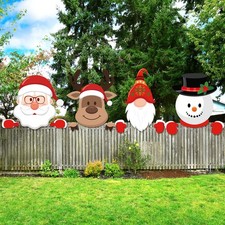 4 Pcs Christmas Fence Peeker Decoration Garden Yard Decorations Xmas Outdoor ...