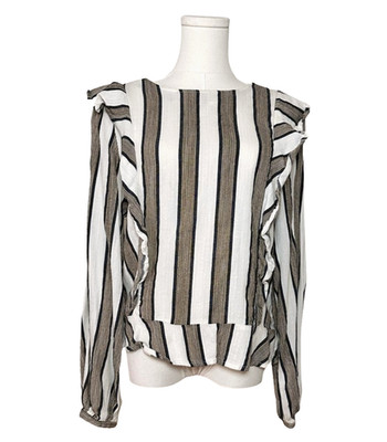 Isabella Sinclair Striped Ruffled Gauzy Long Sleeved Tie Neck Top Medium