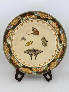 Antique Japanese Butterfly & Moth Large 9 1/2" Plate Charger Bowl
