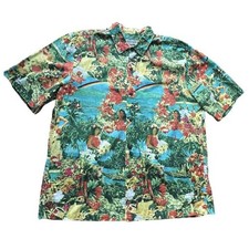 Jams World Button Up Shirt Mens XL Green Hula Girls USA Hawaiian Vintage RARE