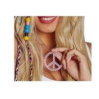 Karneval Fasching KostÜM ZubehÖR Kette Peace 70ER Jahre Hippi Rosa Strass Neu