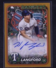 2024 Topps Baseball Holiday Wyatt Langford Rookie Gold Glitter Auto 1/1 Rangers