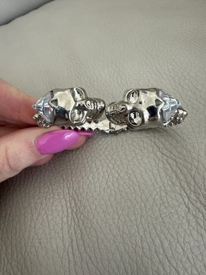 Authentic Alexander McQueen Silver Twin Skull Hinged Bracelet