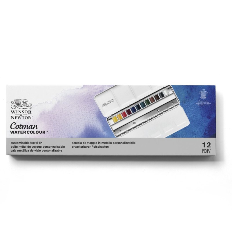 Aquarelle fine Winsor Newton Cotman boîte de voyage 12 demi-godets palette peinture