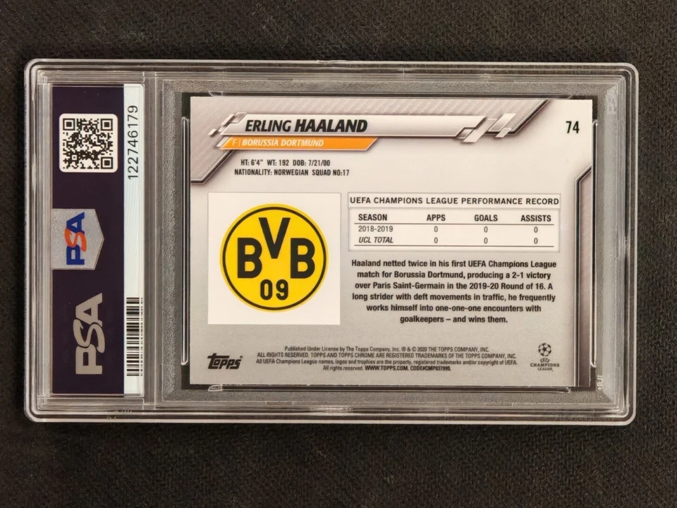 2019-20 Topps Chrome UCL UEFA Erling Haaland Rookie RC #74 PSA 10 GEM MINT!! - Image 2 of 2
