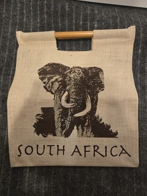 South Africa Souvenir Tote Bag - Elephant Graphic with Wooden Handles - Used
