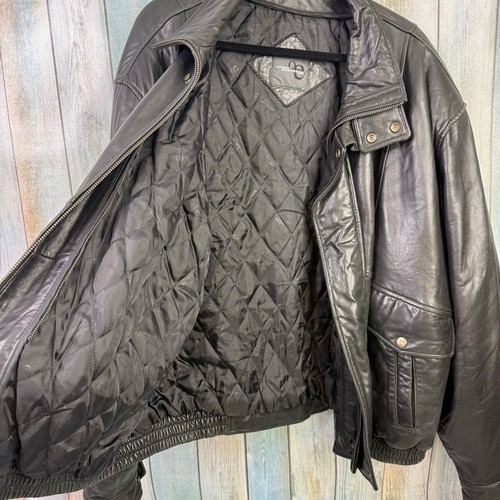 Outdoor Exchange Vintage Black Leather Bomber Jacket Size XL Zip Front Quilted - Picture 9 of 11