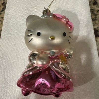 Sanrio Hello Kitty Blown Glass Ornament 5'' 2006 Pink Dress Christmas Holiday
