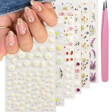 SEMATA Flower Nail Art Stickers Decals 5D Embossed Colorful-01
