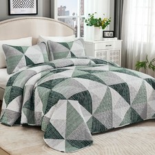 Dintszyayue Quilt Queen Size Green 3 Pieces Patchwork Bedspread Bedding For
