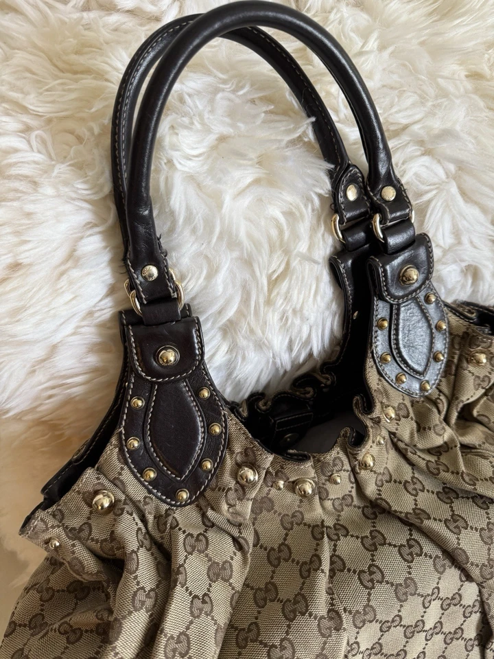 Gucci Pelham Large Shoulder Bag With Stud Detail Beige Ebony GG Brown Leather - Image 4 of 4