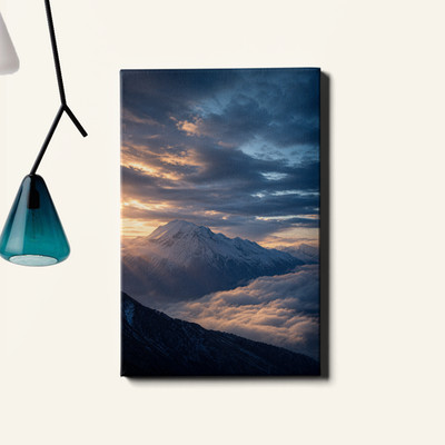 Alpine Mountains Sea of Clouds Cinematic View Framed Canvas Print 20x30inch