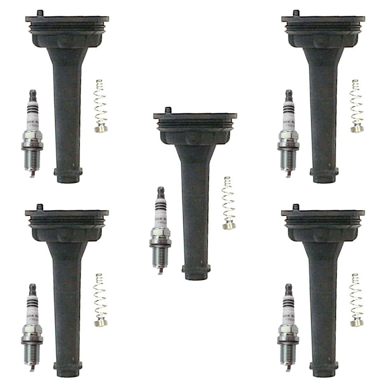 NGK 5 Ruthenium HX H.I. Spark Plugs  Denso Coil Boots Kit for C70 V70 XC90 L5
