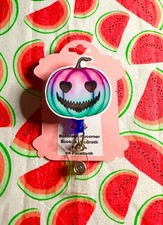Halloween Pumpkin retractable badge reel ID/document holder