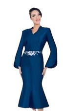 Ben Marc International Plus Size 16 Navy Blue Satin Beaded Mermaid Church Dress
