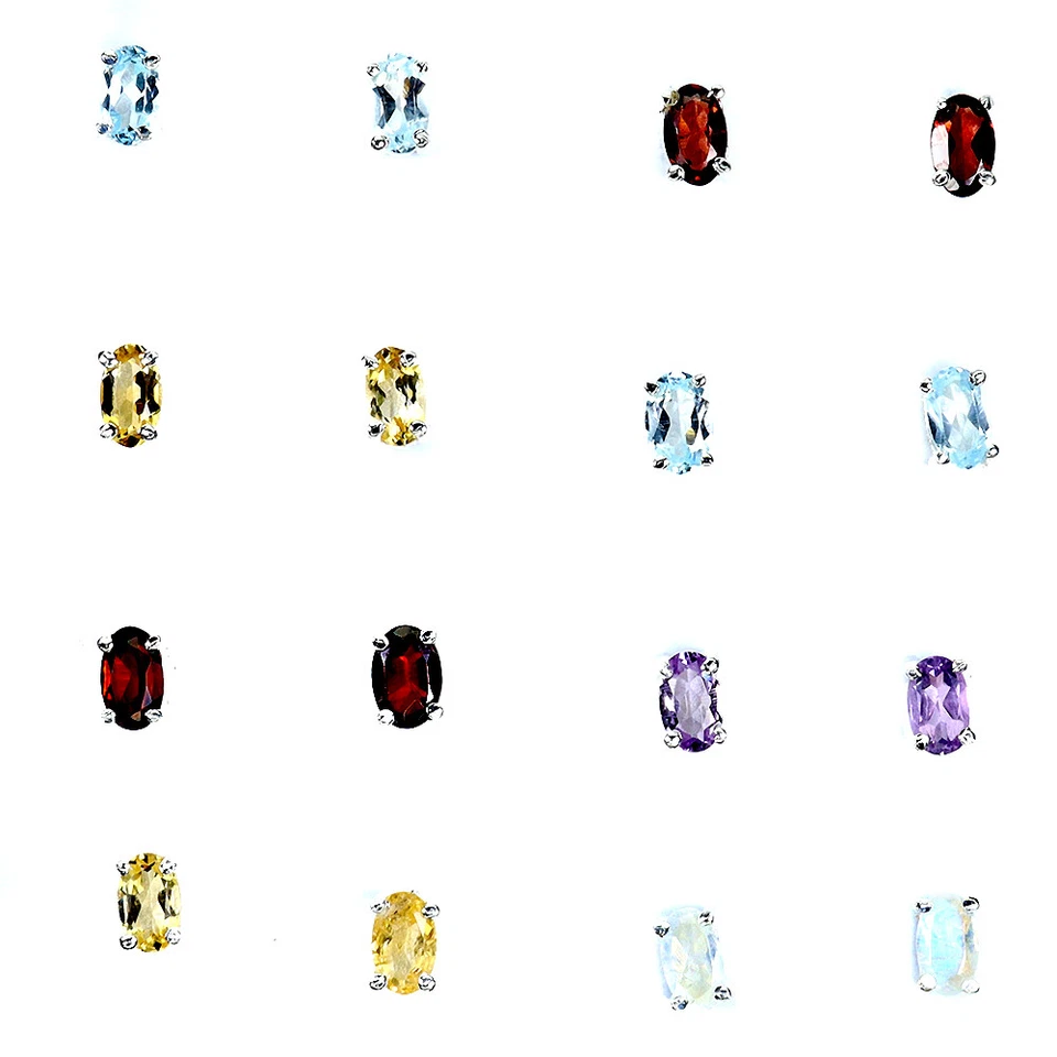 925 Orecchini Argento Sterling Ovale Iolite Topazio Peridoto 5x3mm 12 Paia - Immagine 2 di 4