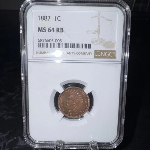 NGC MS-64 RB 1887 Indian Head Cent, Razor-Sharp, Red-Brown specimen!