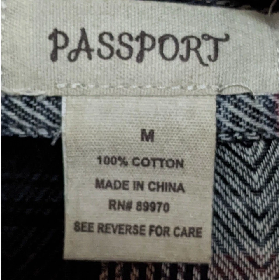 Camisa con capucha a cuadros Passport para mujer talla M azul rojo manga con lengüeta enrollable Foto 3 de 4