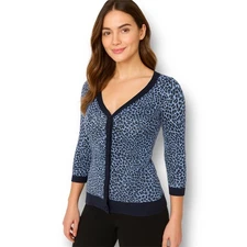 Zara Trafaluc Blue Leopard Animal Print Cardigan Button Up Y2K Retro Boho Top M