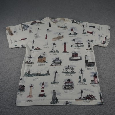 Vintage Art Unlimited Shirt Mens Large White Lighthouse Nautical 90s Made USA