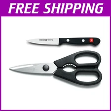 Kitchen Utility Set: 3" Paring Knife & Shears, Silver/Black