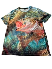 Fishing Tee Shirt Men’s, size XL ,features huge fish with lure on front&back#183