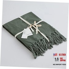 Boho Linen Throw Blanket for Bed, Couch, 50 x70 Pre-Washed Olive Green