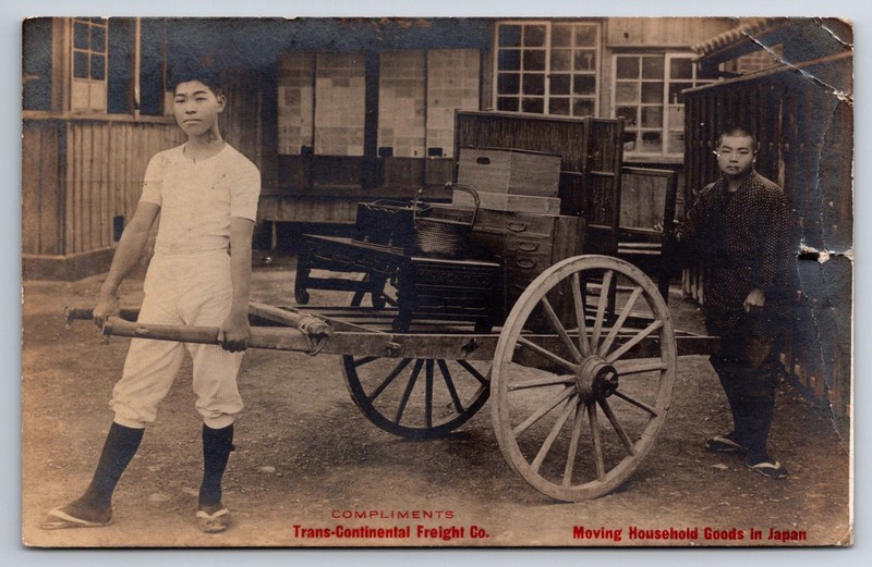 RPPC Nagasaki Japan Moving Goods on Handcart - 1912 Photo Postcard - Moving Ad