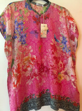   Johnny Was Bouquet Frame Silk Blouse Tunic Pink Sz. Small- RUNS BIG -NWT
