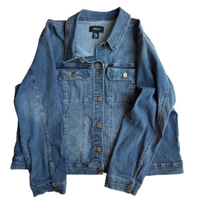 Jones & Co Jones New York Medium Wash Denim Jacket Plus Size 2X Stretch Trucker