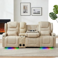 Power Loveseat Recliner Sofa Set w/Flip Backrest Cup Holder Outlet USB LED Light