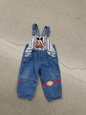 Vintage 90  s Kids Infant Uni Mickey Mouse Denim Overalls Patchwork Sz 18M Youth