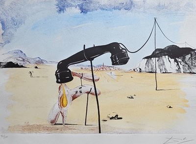 Salvador Dali Melting Telephone Hand #'d 96/300 Pencil Signed surrealism art