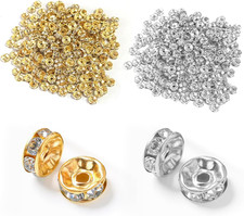 400 Pieces 6mm Rondelle Spacer Beads Crystal Rhinestone Metal Bead Spacers Gold