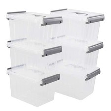 Vababa 6-Pack 3 L Clear Plastic Latch Storage Boxes with Gray Lids 3 Quart