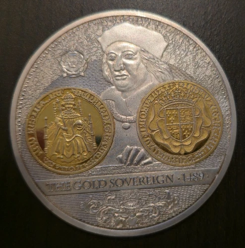 Gold sovereign 1489 Large Impressive Medallion Silver & Gold Plated 70mm
