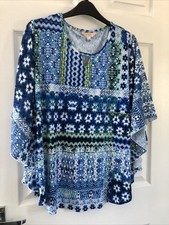 LADIES - Blue Patterned Short Sleeve Top - NONIB - Size L - BX113