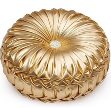 Regency Throw Pillows Pair 2 Gold Metallic Pleated Center Button Glam